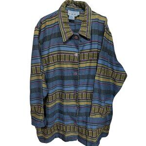 Transitional By Komitor Womens Striped Button-Up Cotton Jacket 2X w/ pockets